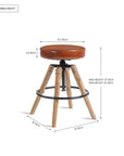 Wooden Carmen Leather Stool with Iron