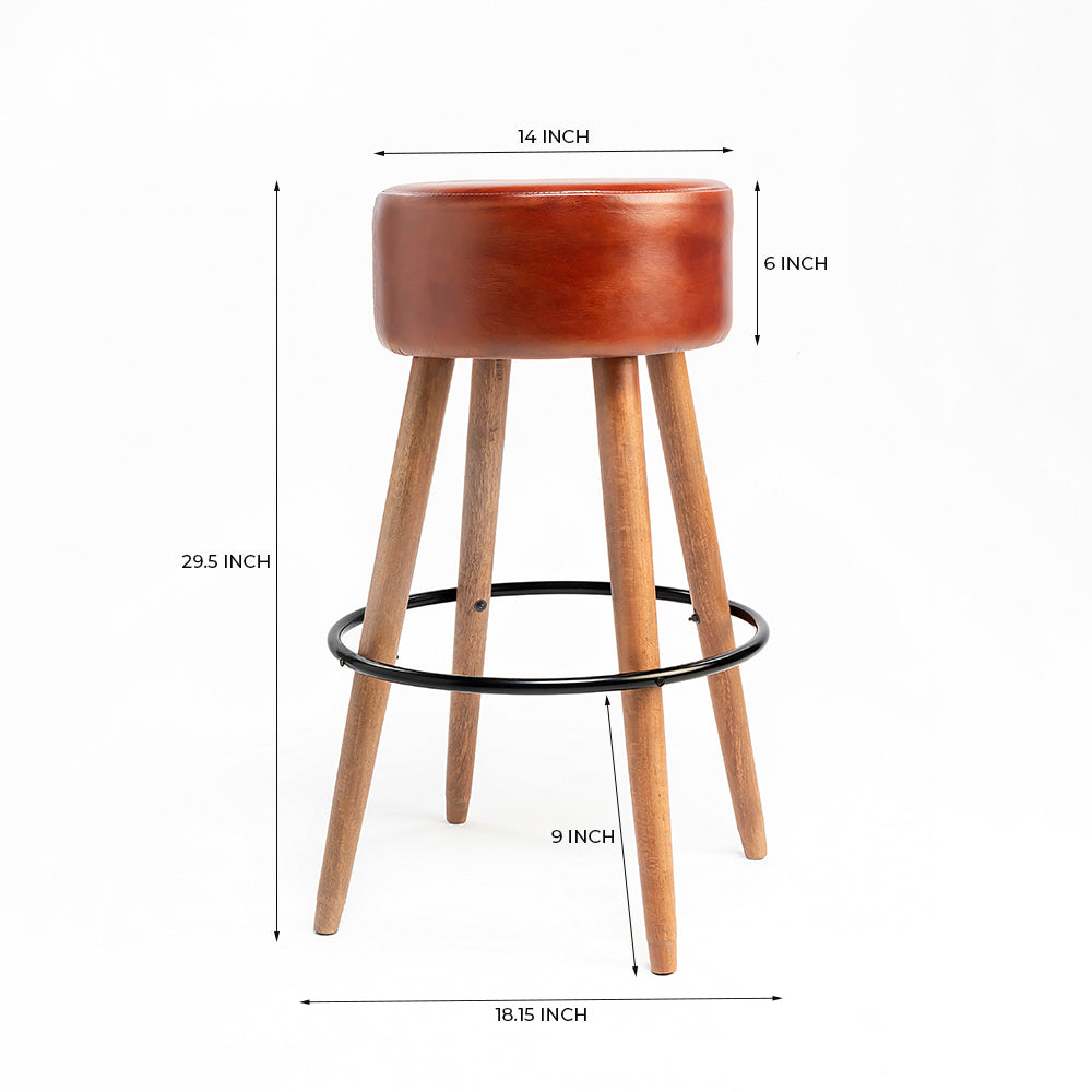 Wooden Havana Leather Bar Stool Chair