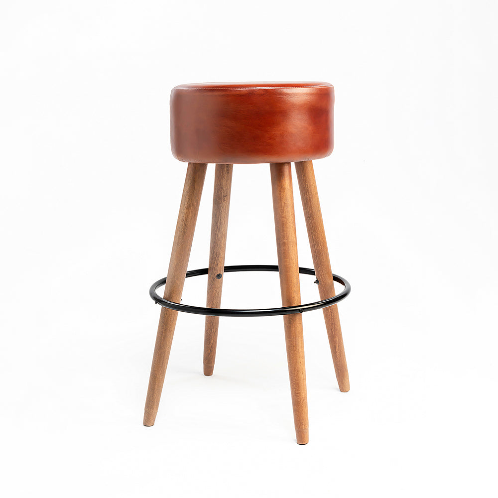 Wooden Havana Leather Bar Stool Chair