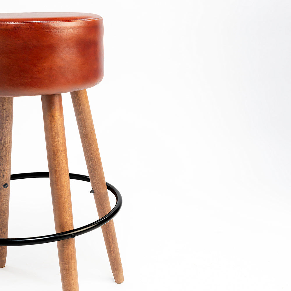 Wooden Havana Leather Bar Stool Chair