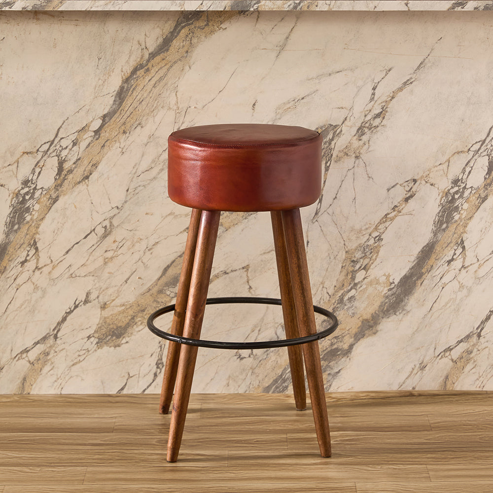 Wooden Havana Leather Bar Stool Chair