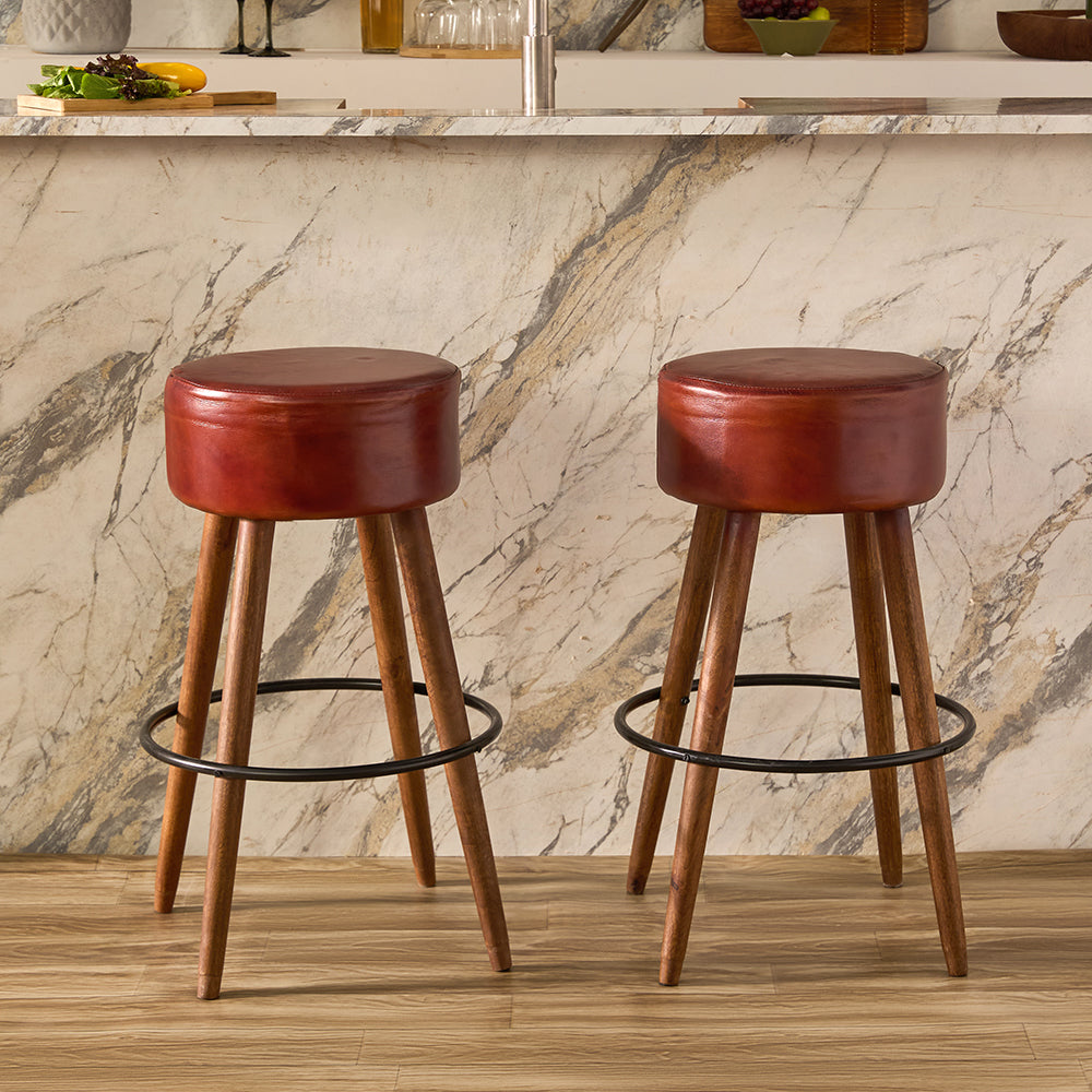 Wooden Havana Leather Bar Stool Chair