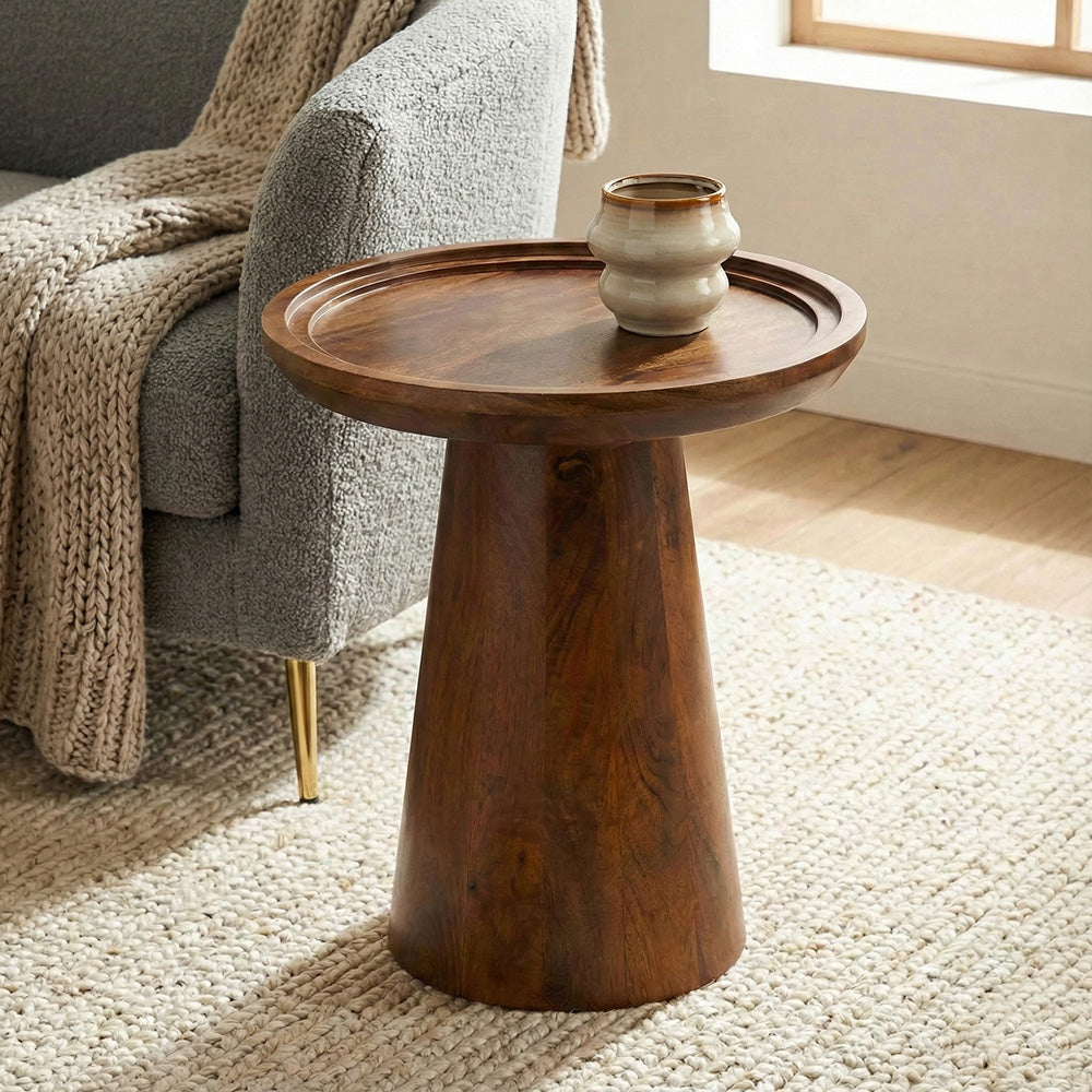 Brown Mango Wood Round Coffee Table - Small