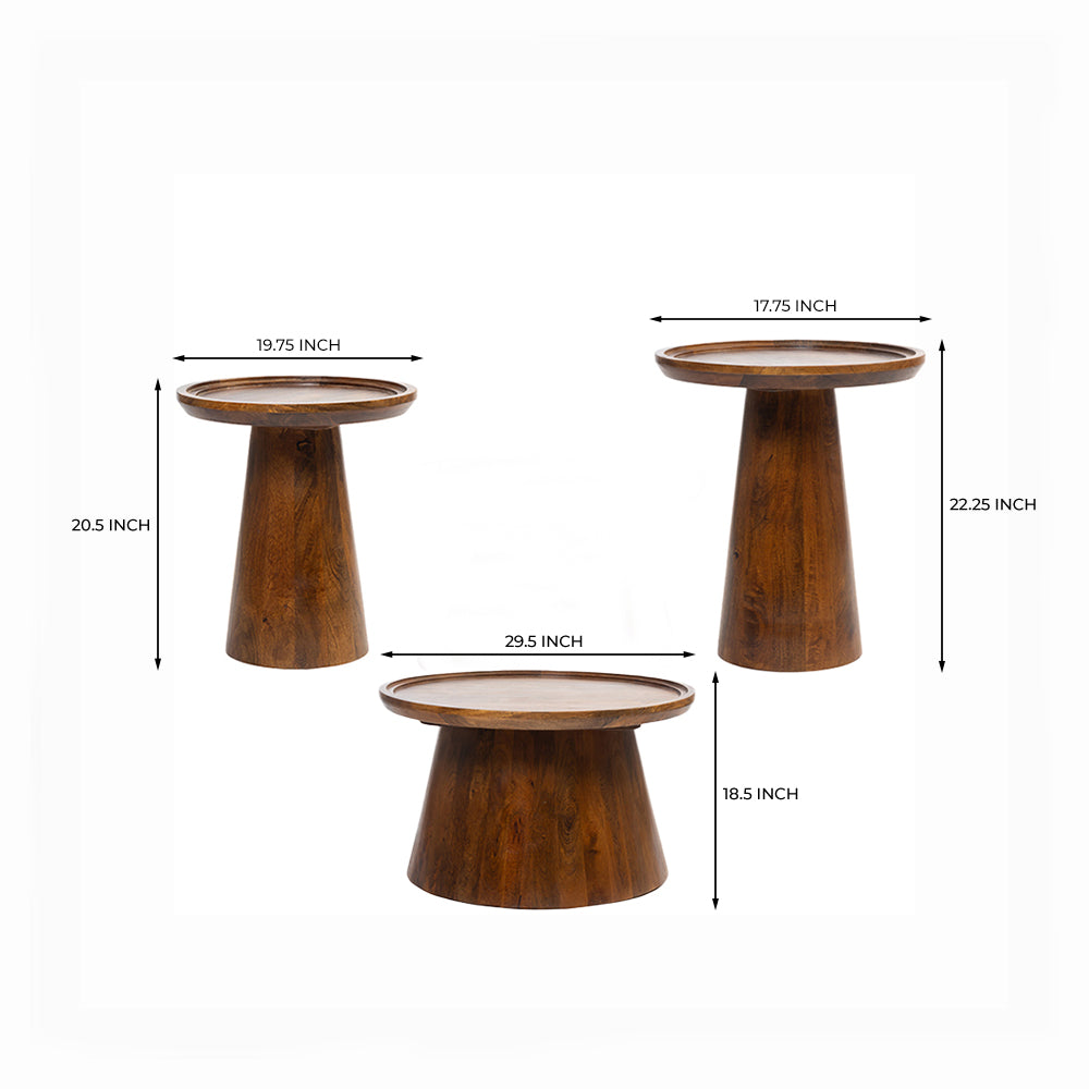 Brown Mango Wood Round Coffee Table Set of 3