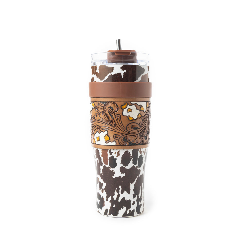 Wide Wyoming Tumbler In Brown and White - With Tooling