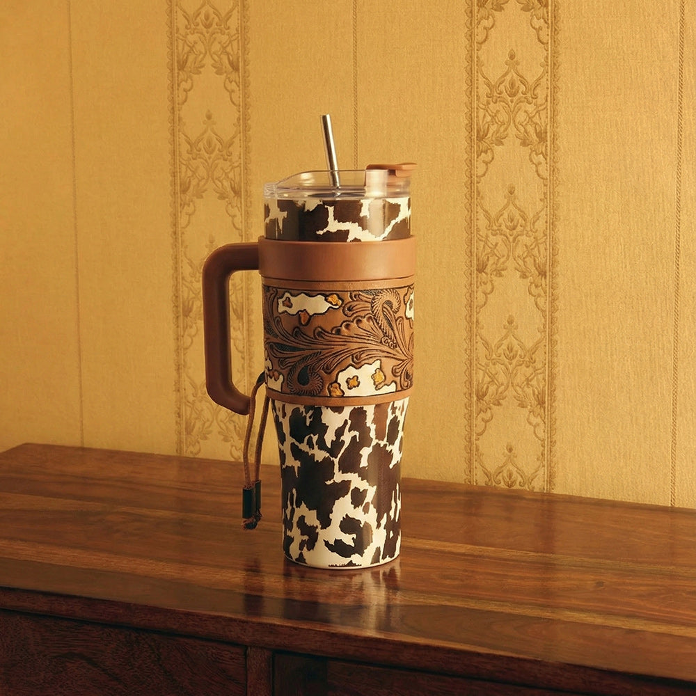 Wide Wyoming Tumbler In Brown and White - With Tooling