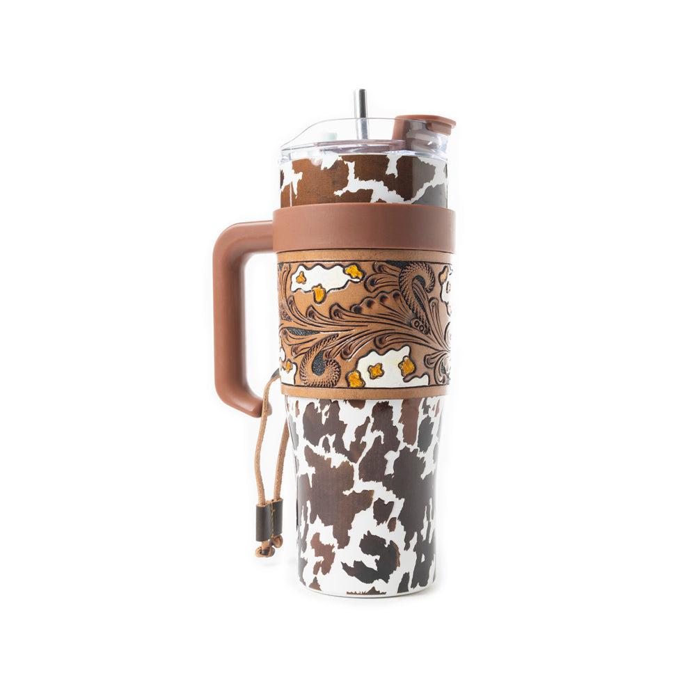 Wide Wyoming Tumbler In Brown and White - With Tooling