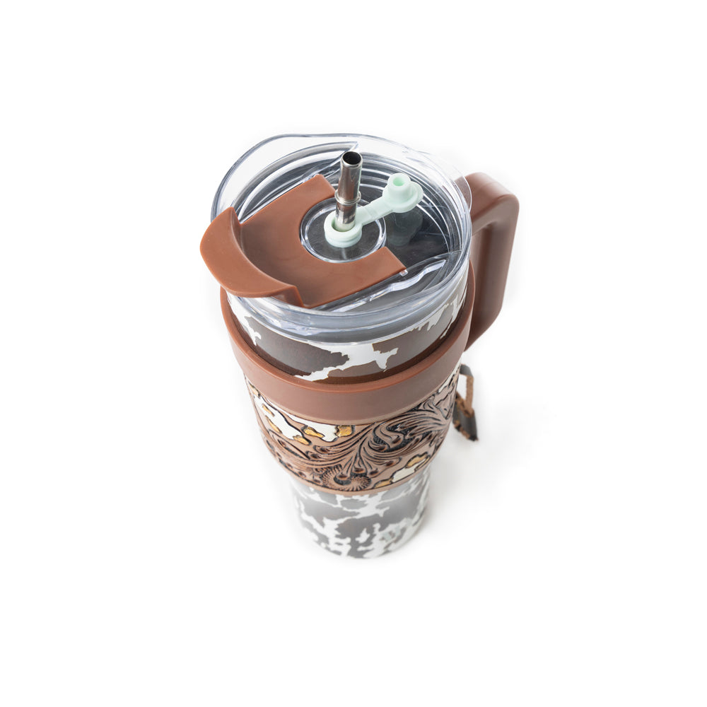 Wide Wyoming Tumbler In Brown and White - With Tooling