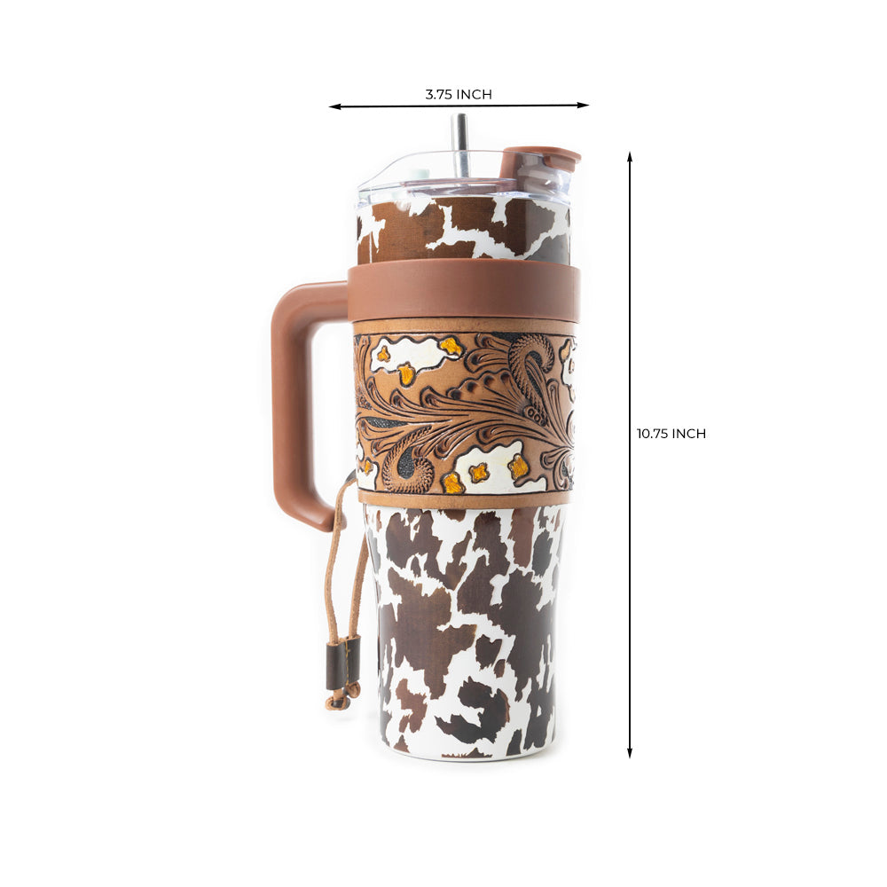 Wide Wyoming Tumbler In Brown and White - With Tooling