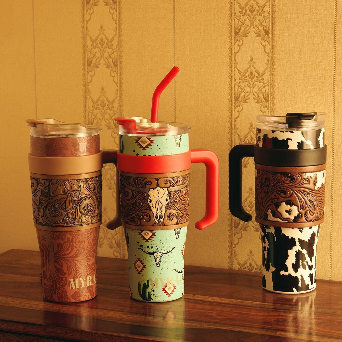 Wide Wyoming Tumbler In Brown and White - With Tooling