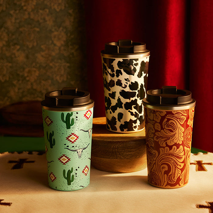 Western Trail Brew Stainless Steel Mug In Cactus Geometry