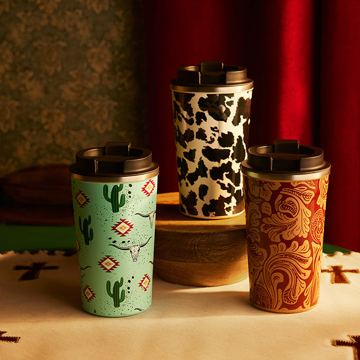 Western Trail Brew Stainless Steel Mug In Black Leopard Print