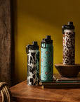 Moo & Bloom Stainless Steel Water Bottle In Black Leopard Print