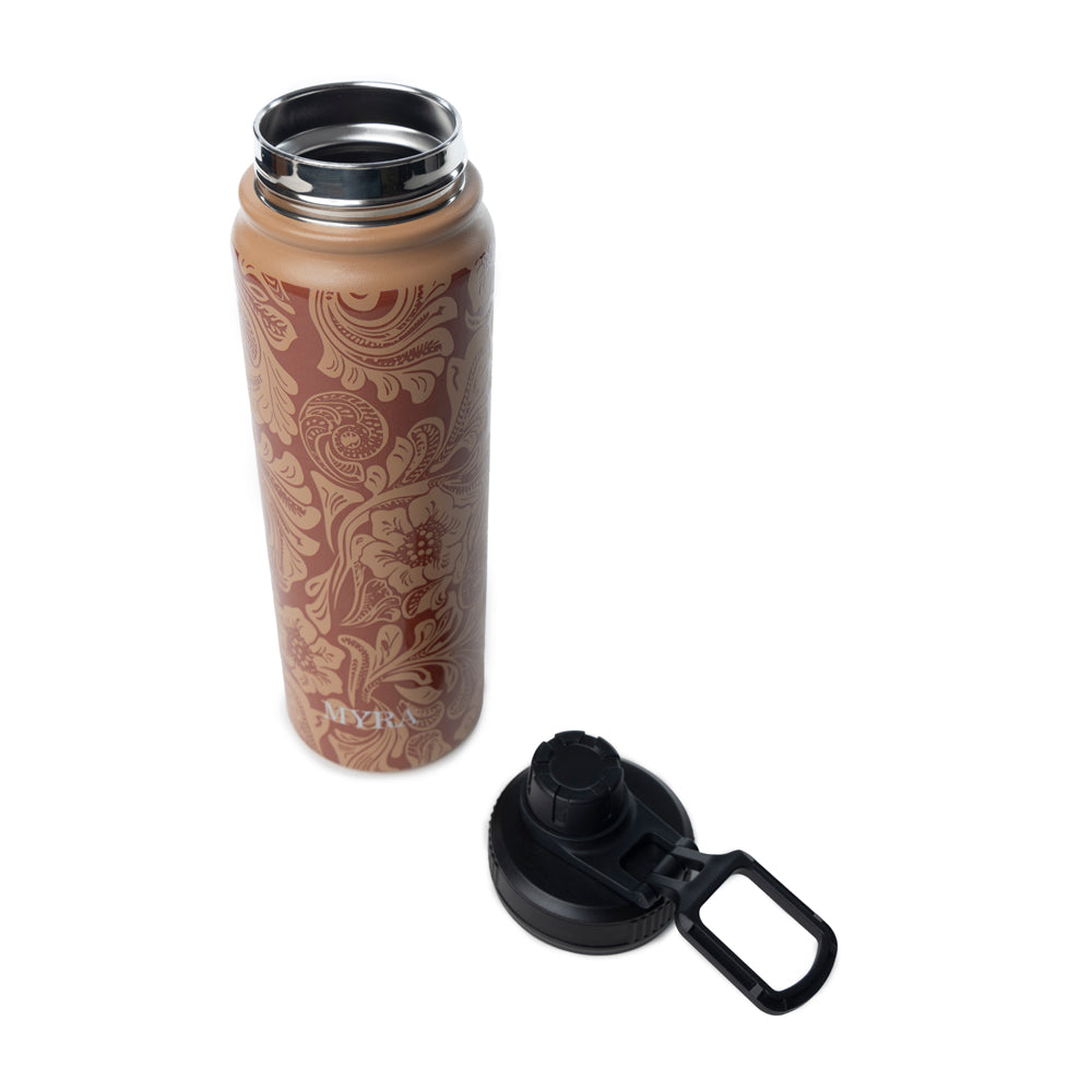 Moo & Bloom Stainless Steel Water Bottle In Brown Baroque