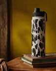 Moo & Bloom Stainless Steel Water Bottle In Black Leopard Print