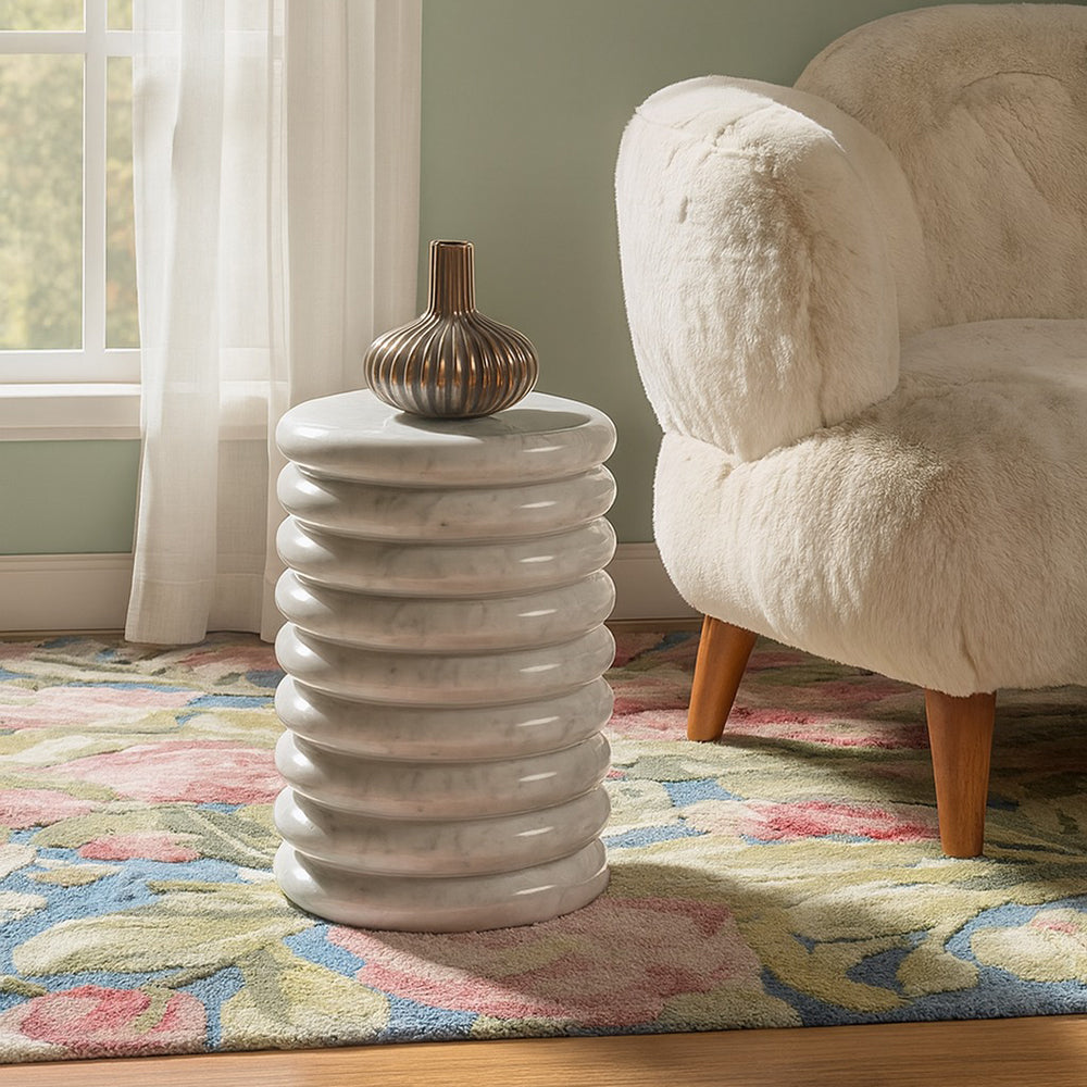 Albeit White Purple Marble Accent Table