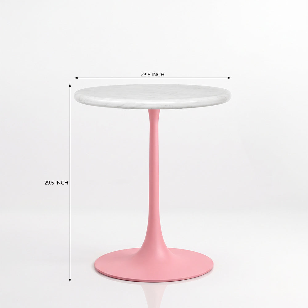 Caspian White Banswara Marble Restaurant, Cafe & Bistro Table with Metal Legs - Small