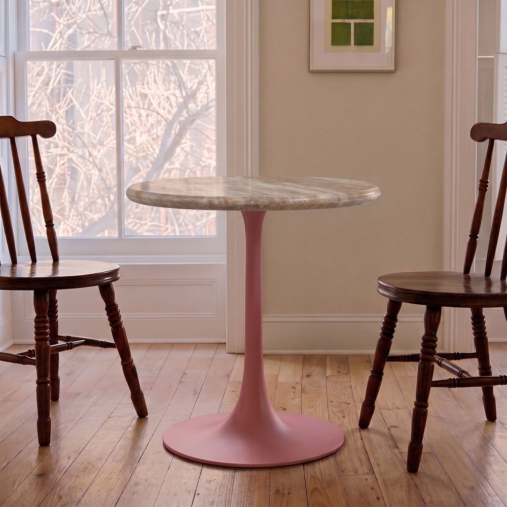 Evander Sawar Marble Restaurant, Cafe & Bistro Table with Metal Legs - Small