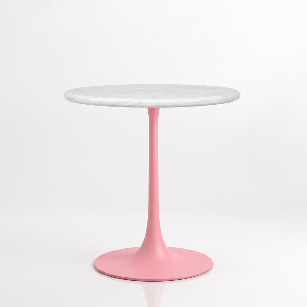 Caspian White Banswara Marble Restaurant, Cafe & Bistro Table with Metal Legs - Medium