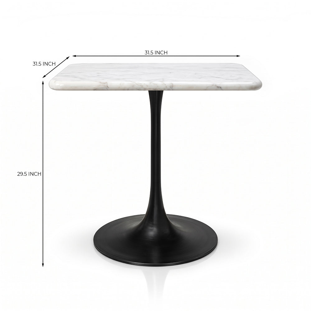 Marcello White Banswara Marble Restaurant, Cafe & Bistro Table with Metal Legs - Large