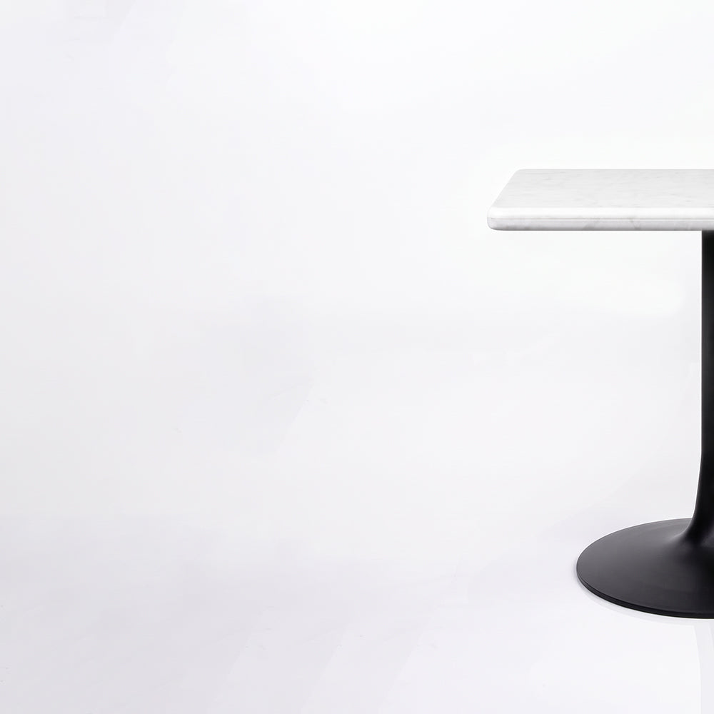 Calista White Banswara Marble Restaurant, Cafe & Bistro Table with Metal Legs - Medium