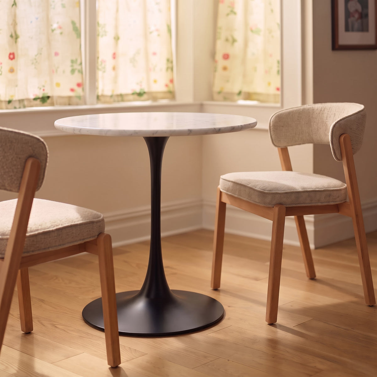 Thessaly White Banswara Marble Restaurant, Cafe & Bistro Table with Metal Legs - Medium