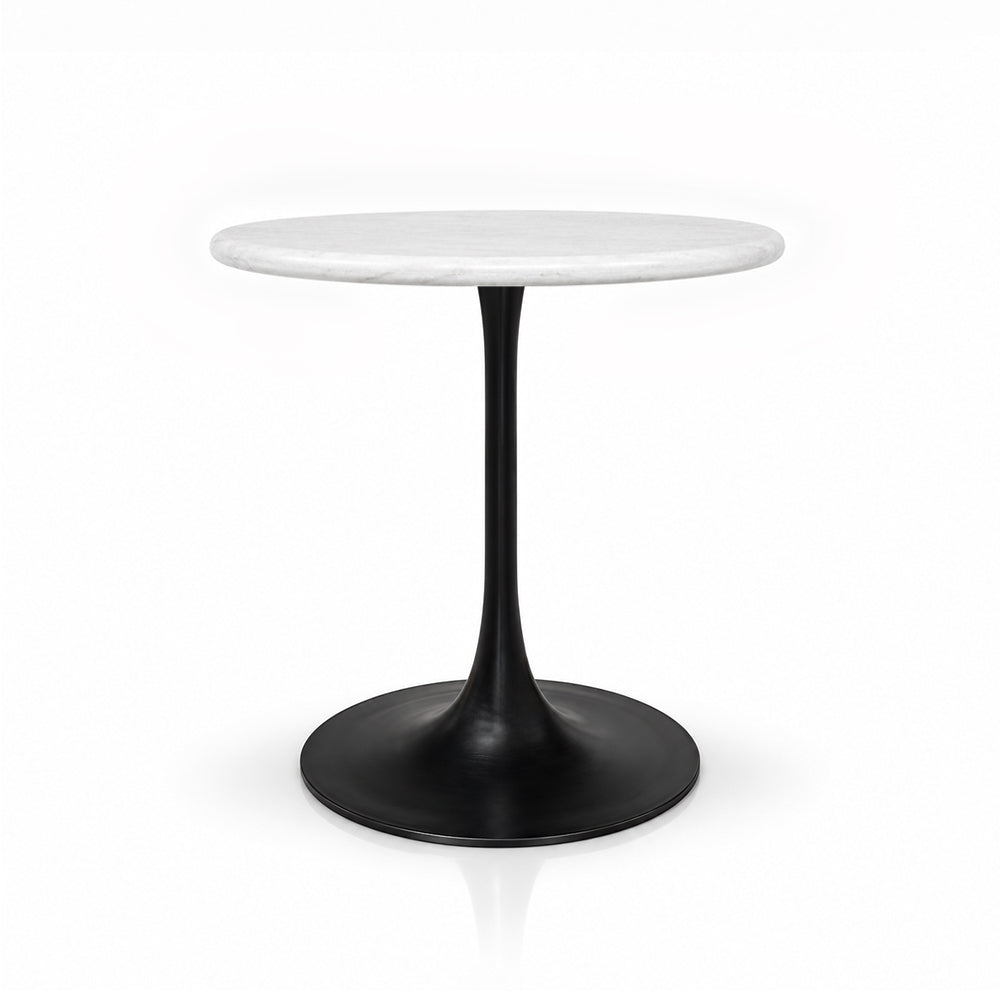 Thessaly White Banswara Marble Restaurant, Cafe & Bistro Table with Metal Legs - Medium