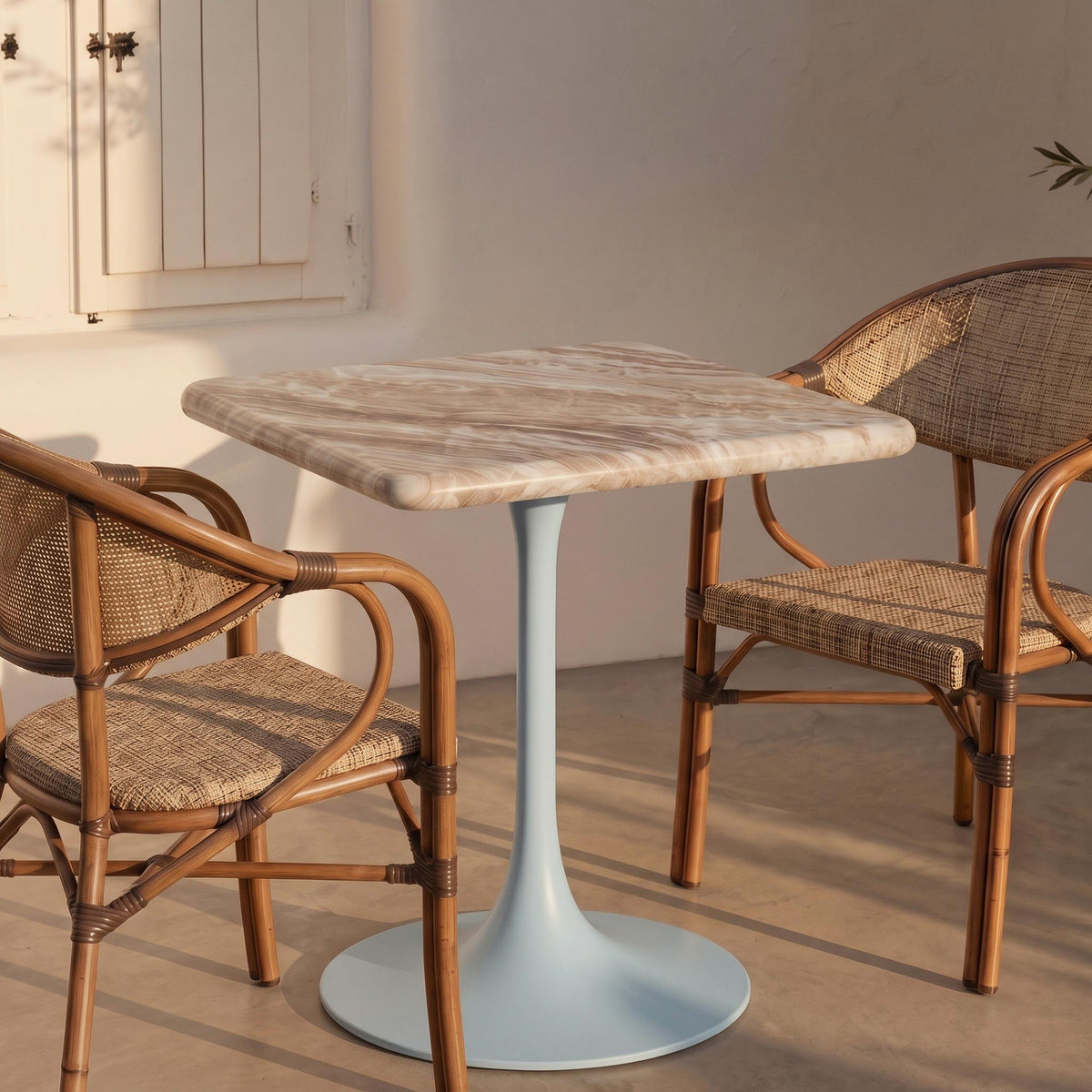 Kilian White Banswara Marble Restaurant, Cafe & Bistro Table with Metal Legs - Medium