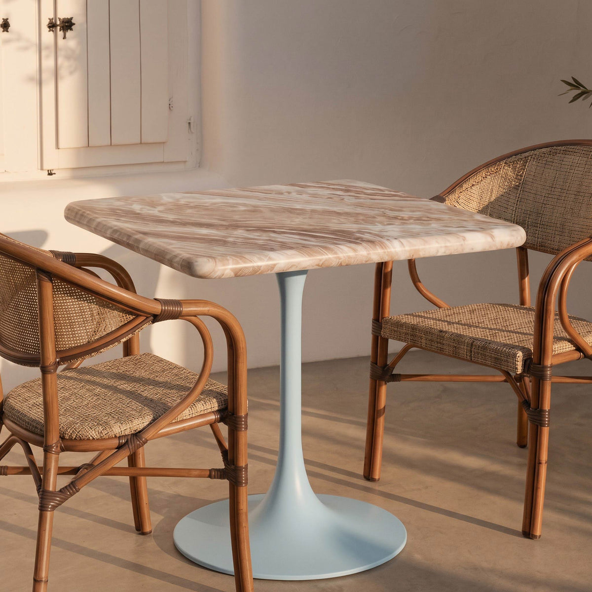 Kilian White Banswara Marble Restaurant, Cafe & Bistro Table with Metal Legs - Large