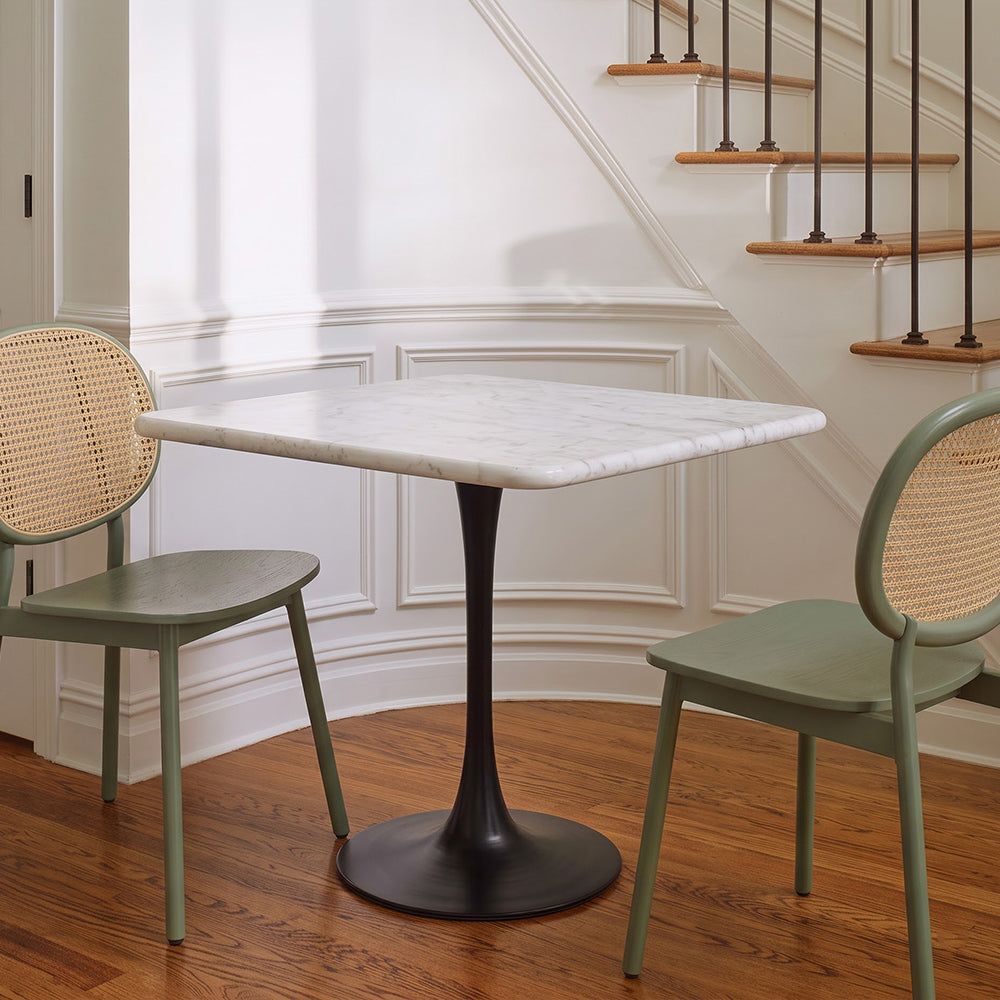 Marcello White Banswara Marble Restaurant, Cafe & Bistro Table with Metal Legs - Large