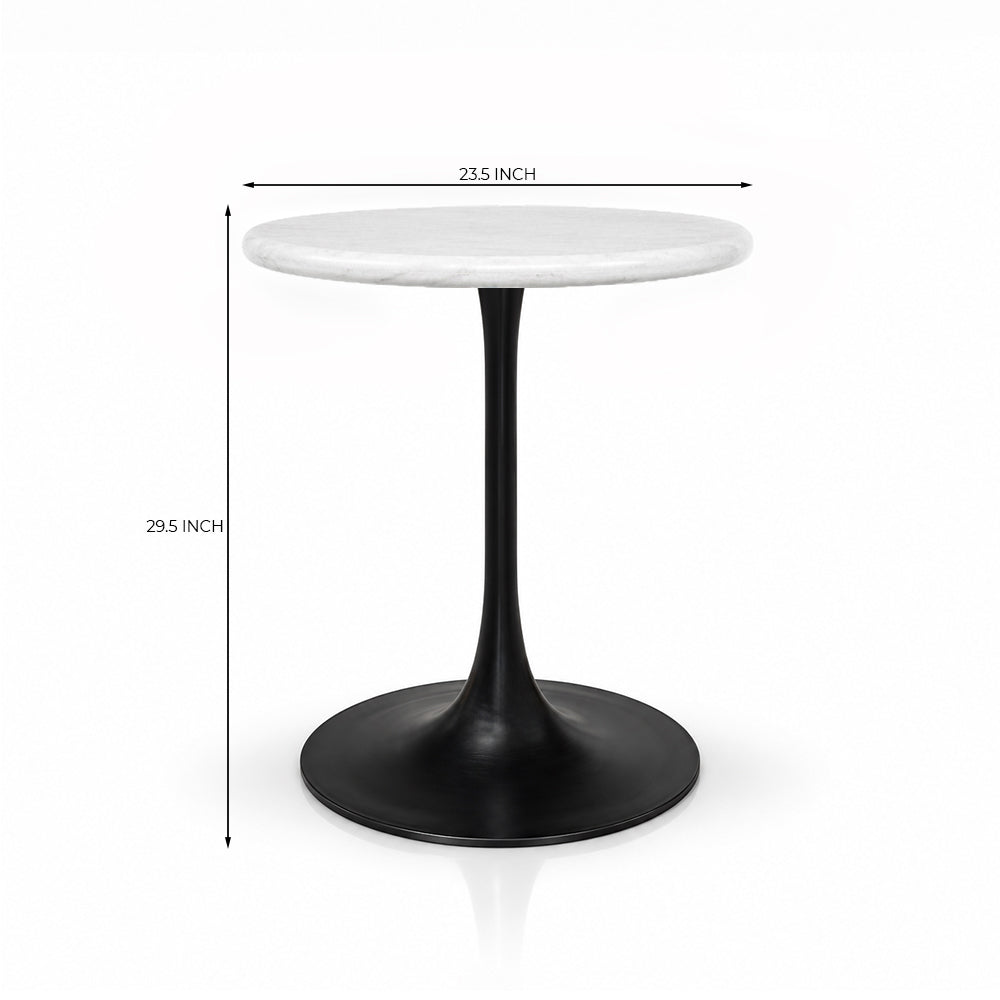 Thessaly White Banswara Marble Restaurant, Cafe & Bistro Table with Metal Legs - Small