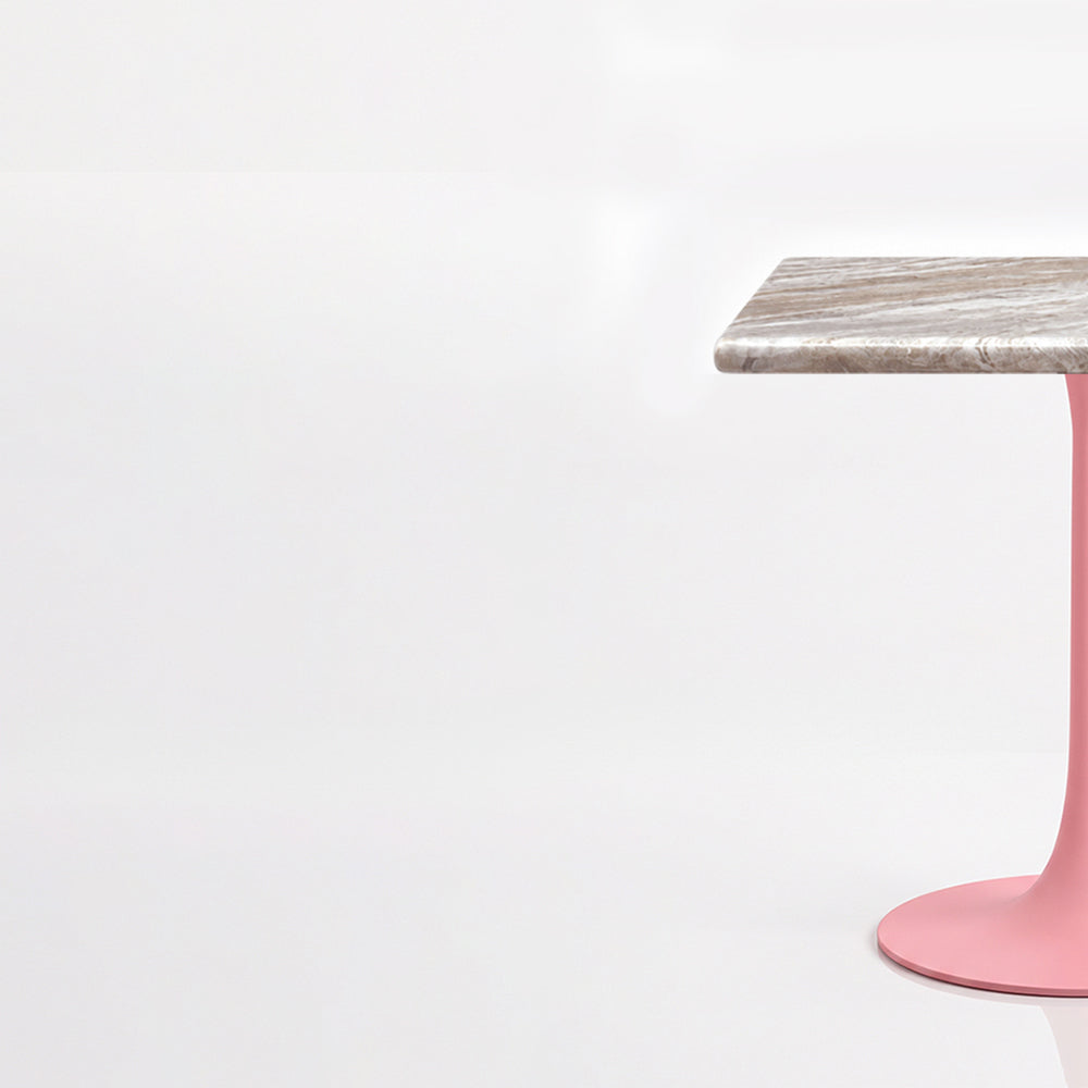 Theron Sawar Marble Restaurant, Cafe & Bistro Table with Metal Legs - Large