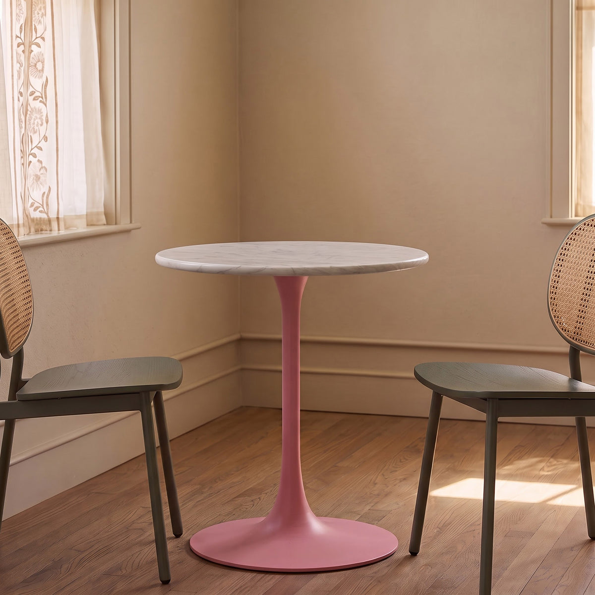 Caspian White Banswara Marble Restaurant, Cafe & Bistro Table with Metal Legs - Medium