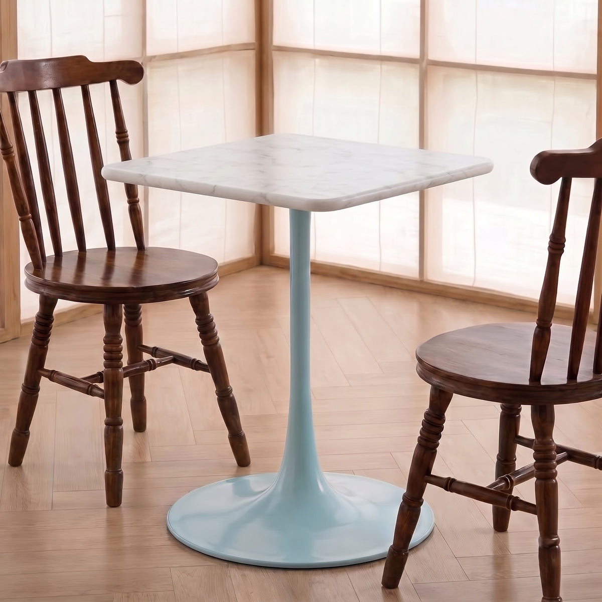 Hadrian White Banswara Marble Restaurant, Cafe & Bistro Table with Metal Legs - Small