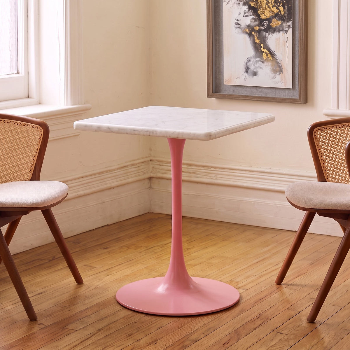 Leander White Banswara Marble Restaurant, Cafe & Bistro Table with Metal Legs - Medium