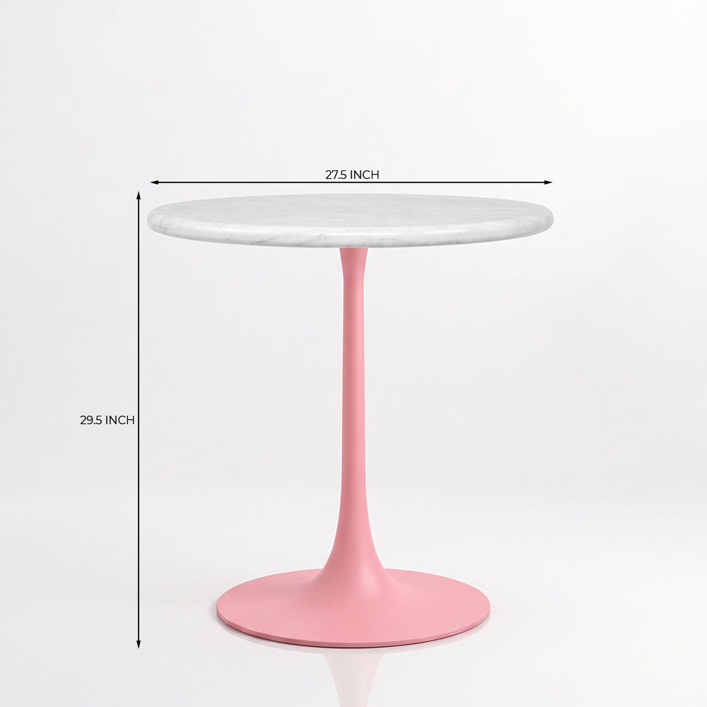 Caspian White Banswara Marble Restaurant, Cafe & Bistro Table with Metal Legs - Medium