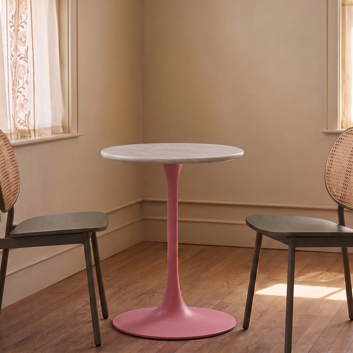 Caspian White Banswara Marble Restaurant, Cafe & Bistro Table with Metal Legs - Small