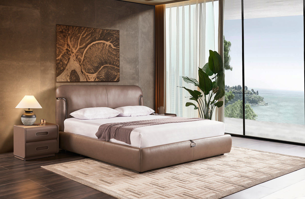 Auburn Leather Bed - King Bed Bed + 1 Bedside Table Bed + 2 Bedside Table King Queen Double Bed