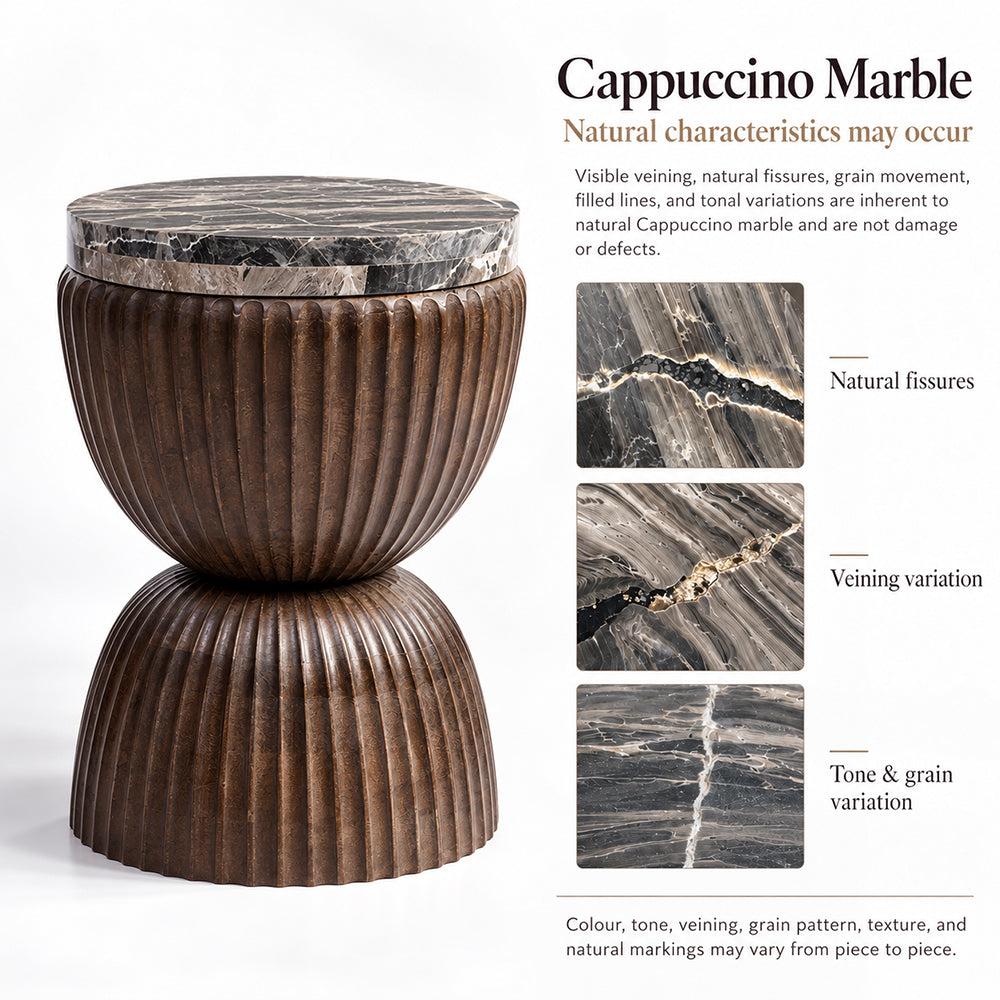 Gracie Cappuccino Marble & Mango Wood Side Table – Grey & Brown