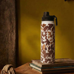 Moo & Bloom Stainless Steel Water Bottle In Brown Leopard Print