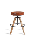 Wooden Carmen Leather Stool with Iron