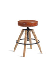 Wooden Carmen Leather Stool with Iron