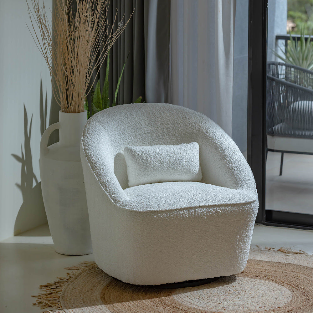 Emerald Boucle Swivel Chair - White