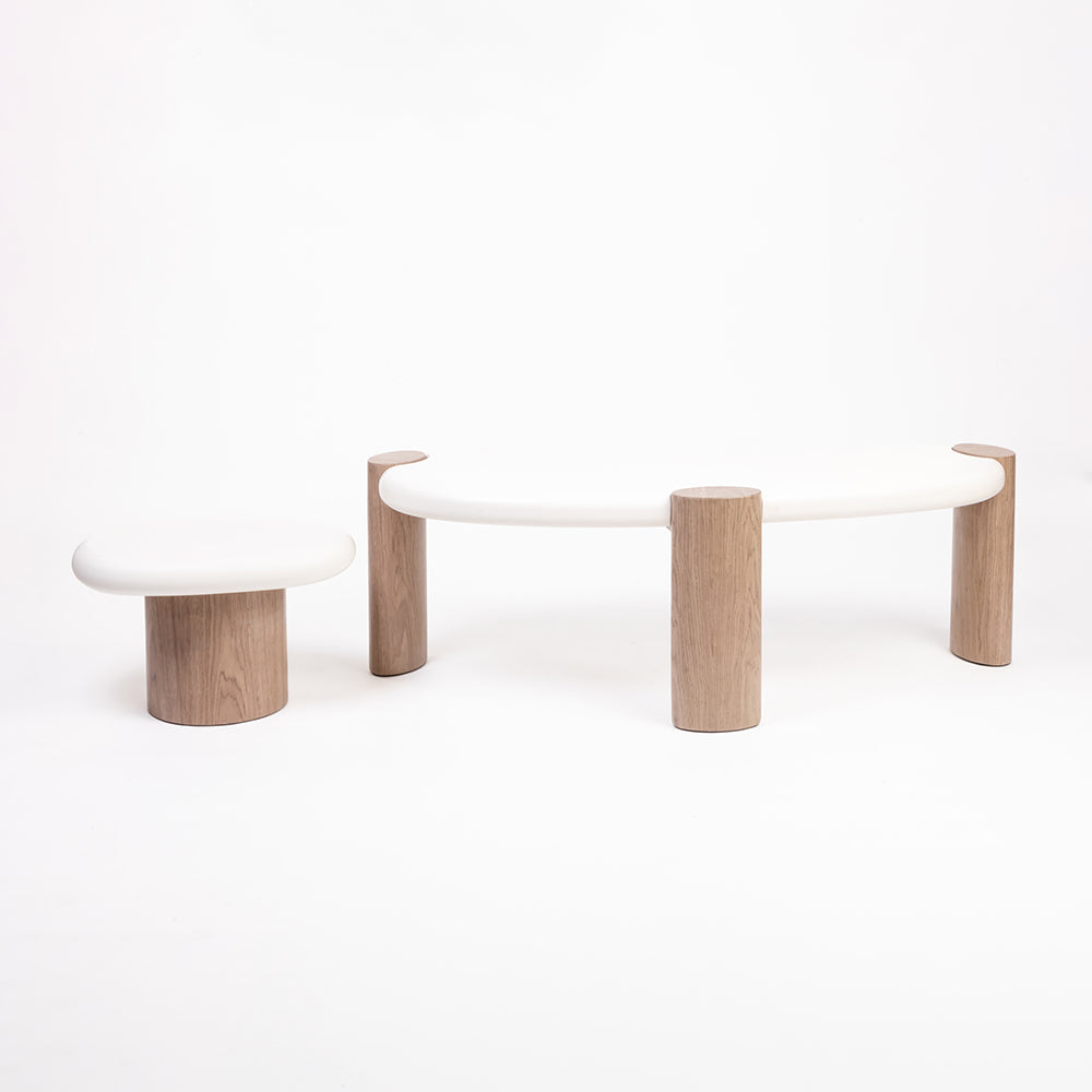 Terravon White Coffee Table with Wooden Base Set of 2