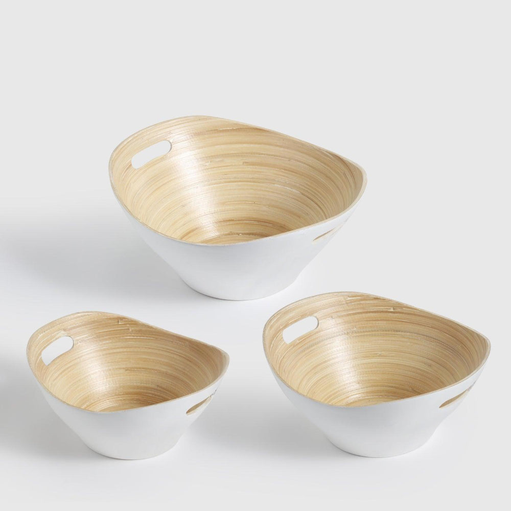 Mahara Bamboo Bowls White set of 3 - Living Shapes