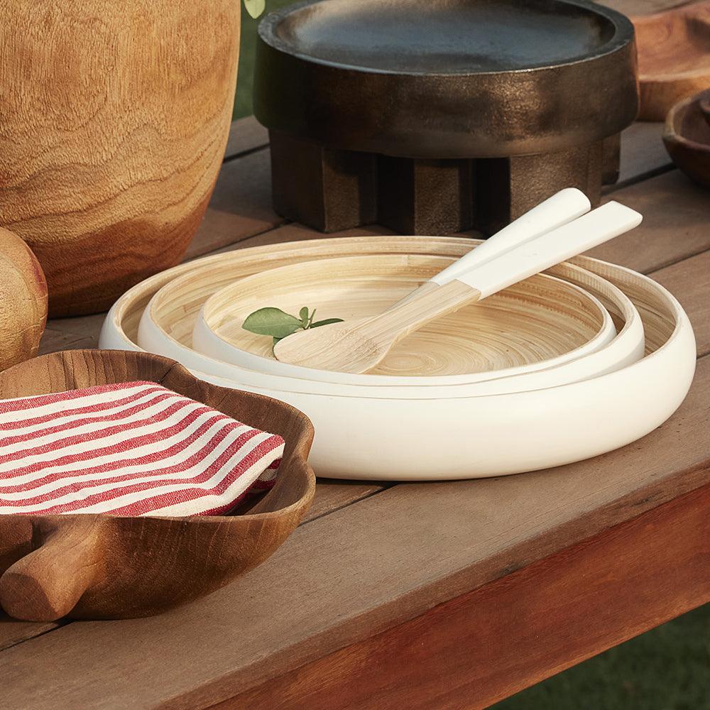 Maliya Bamboo Bowls White Set of 3 - Living Shapes