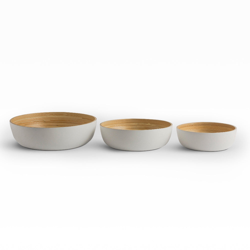 Shekaina Bamboo Bowls White set of 3 - Living Shapes