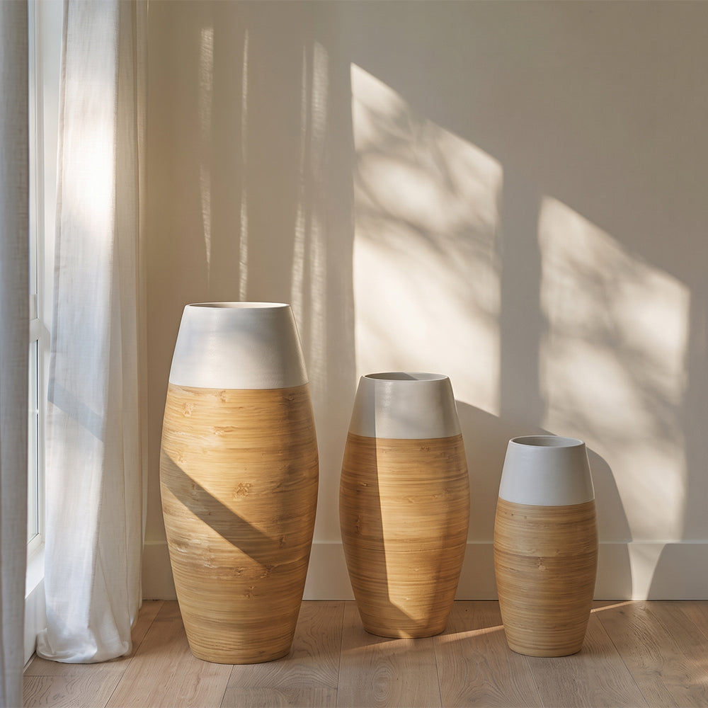 Vina Natural Bamboo Floor Vase - Set of 3
