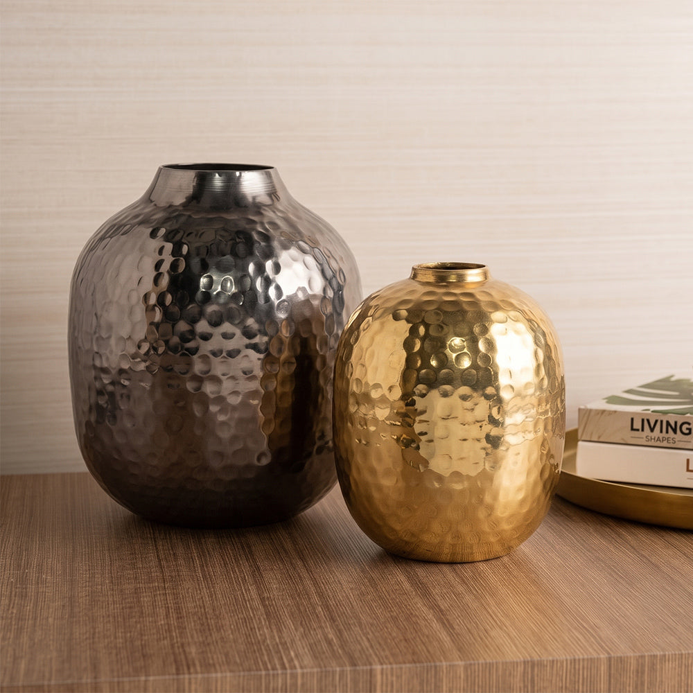 Oranda Silver and Gold Hammered Aluminium Table Vase