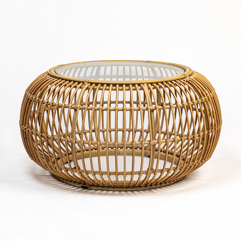 Alu Rattan Wizards Choice Glass Top Coffee Table with Synthetic Wicker